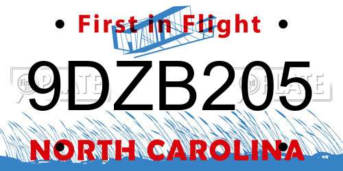 9DZB205 North Carolina License Plate