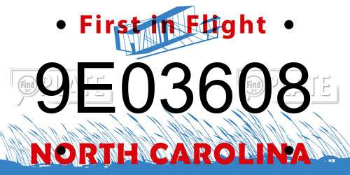 9E03608 North Carolina License Plate