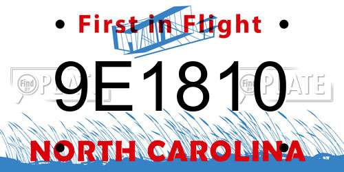 9E1810 North Carolina License Plate