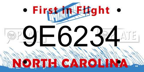 9E6234 North Carolina License Plate