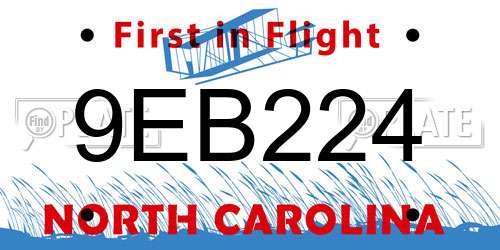 9EB224 North Carolina License Plate