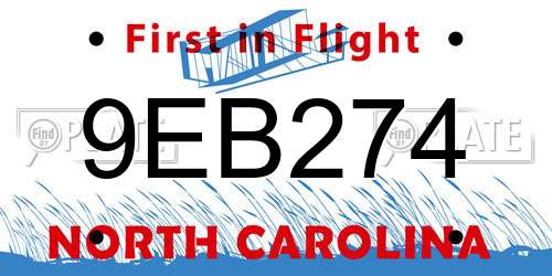 9EB274 North Carolina License Plate
