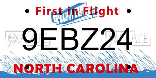 9EBZ24 North Carolina License Plate