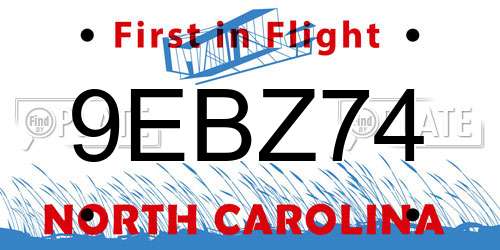 9EBZ74 North Carolina License Plate
