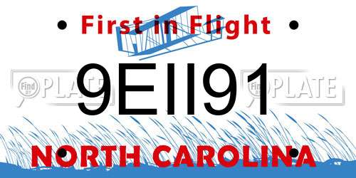 9EII91 North Carolina License Plate