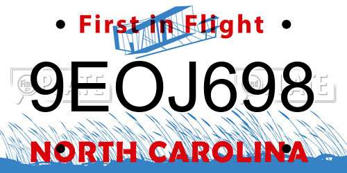 9EOJ698 North Carolina License Plate