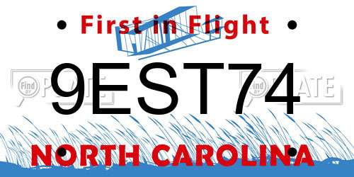 9EST74 North Carolina License Plate