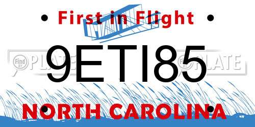 9ETI85 North Carolina License Plate