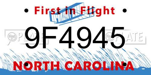 9F4945 North Carolina License Plate