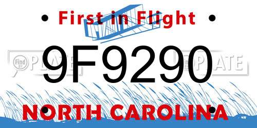 9F9290 North Carolina License Plate