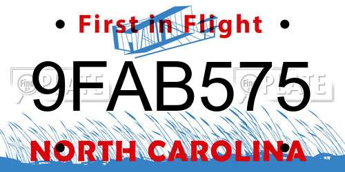 9FAB575 North Carolina License Plate