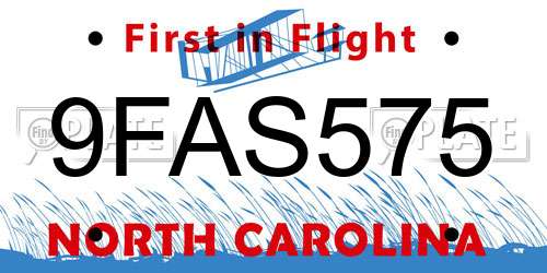 9FAS575 North Carolina License Plate