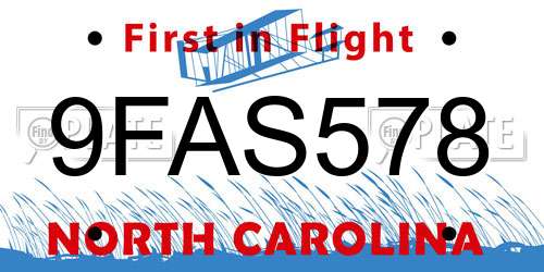 9FAS578 North Carolina License Plate