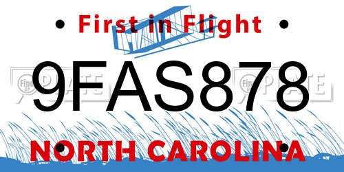 9FAS878 North Carolina License Plate