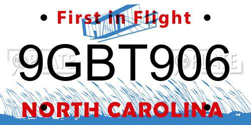 9GBT906 North Carolina License Plate