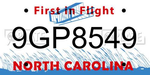 9GP8549 North Carolina License Plate