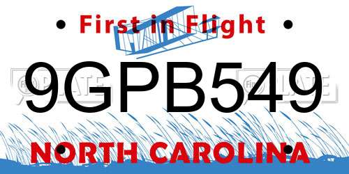 9GPB549 North Carolina License Plate