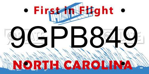 9GPB849 North Carolina License Plate