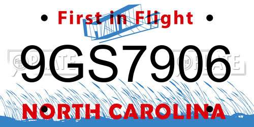 9GS7906 North Carolina License Plate