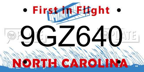 9GZ640 North Carolina License Plate