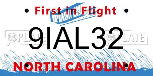 9IAL32 North Carolina License Plate