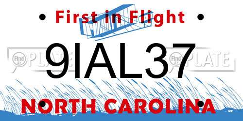 9IAL37 North Carolina License Plate