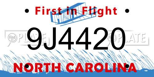 9J4420 North Carolina License Plate