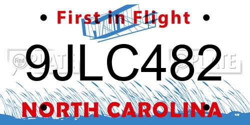 9JLC482 North Carolina License Plate