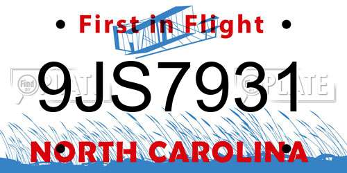 9JS7931 North Carolina License Plate