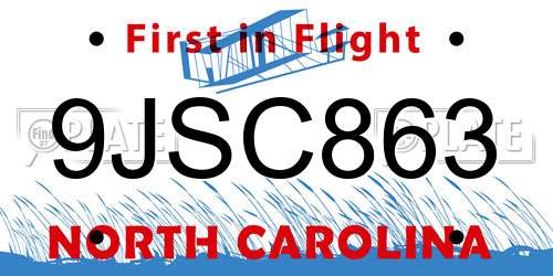 9JSC863 North Carolina License Plate