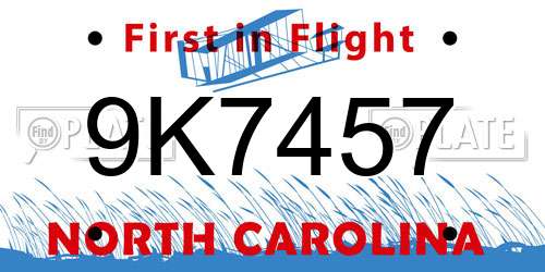 9K7457 North Carolina License Plate