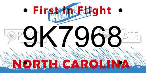 9K7968 North Carolina License Plate
