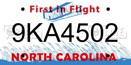 9KA4502 North Carolina License Plate