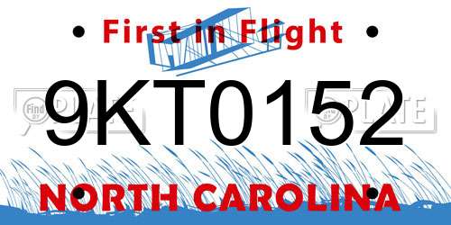9KT0152 North Carolina License Plate