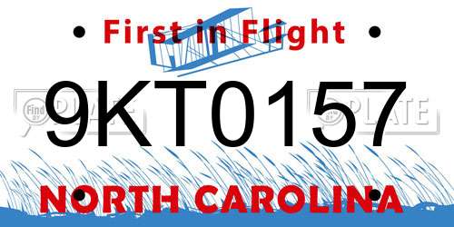 9KT0157 North Carolina License Plate