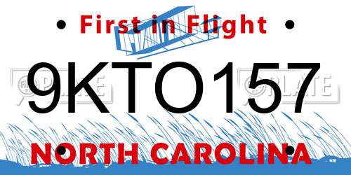9KTO157 North Carolina License Plate
