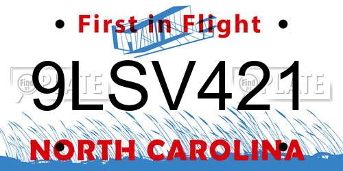 9LSV421 North Carolina License Plate
