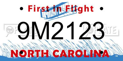9M2123 North Carolina License Plate