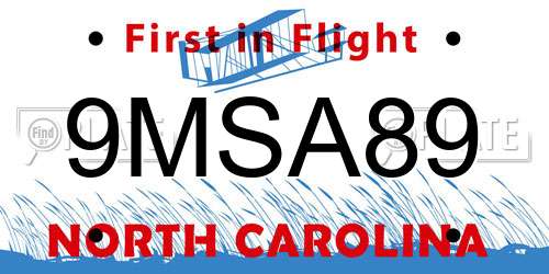 9MSA89 North Carolina License Plate