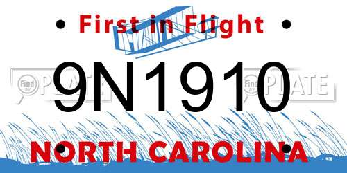 9N1910 North Carolina License Plate