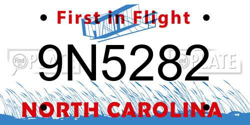9N5282 North Carolina License Plate