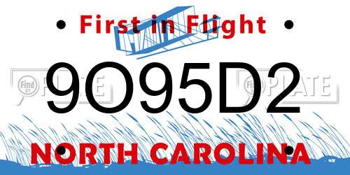 9O95D2 North Carolina License Plate