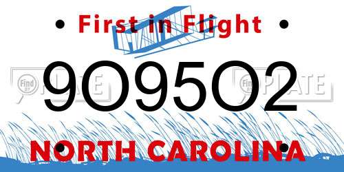 9O95O2 North Carolina License Plate
