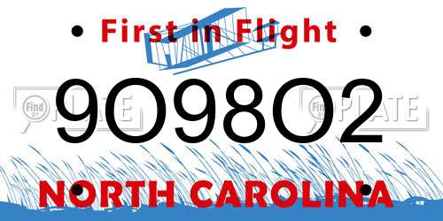 9O98O2 North Carolina License Plate