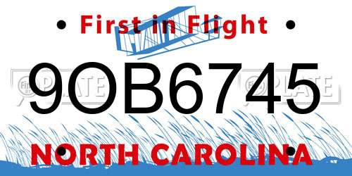 9OB6745 North Carolina License Plate