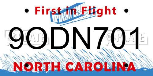 9ODN701 North Carolina License Plate