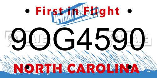 9OG4590 North Carolina License Plate
