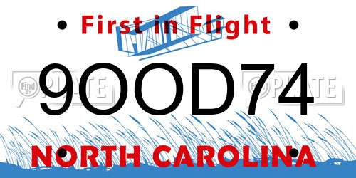 9OOD74 North Carolina License Plate