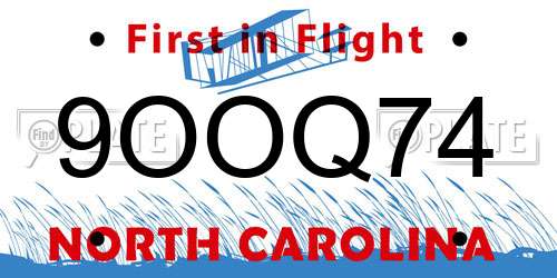 9OOQ74 North Carolina License Plate