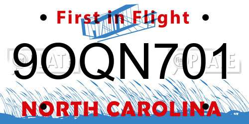9OQN701 North Carolina License Plate